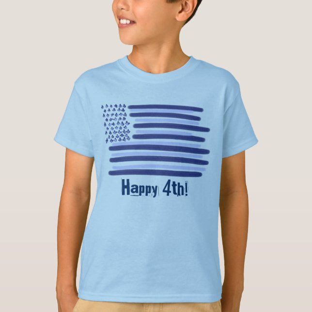 Maßgeschneiderte Blue American Flag Jungs 4th July T-Shirt (Vorderseite)
