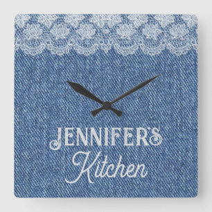 Maßgeschneiderte Blue Jean Kitchen Wall Clock Quadratische Wanduhr