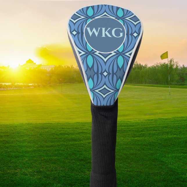 Maßgeschneiderte Blue Monogram Golf Club Head Cove Headcover (Blue Tribal Monogram Pattern Head Cover
)