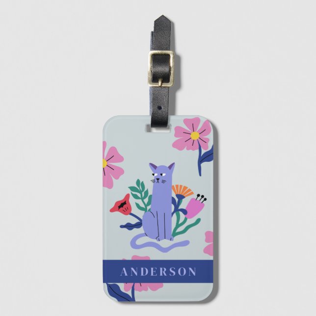 Maßgeschneiderte Blue Russian Cat & Matisse Blume Gepäckanhänger (Vorderseite Vertikal)