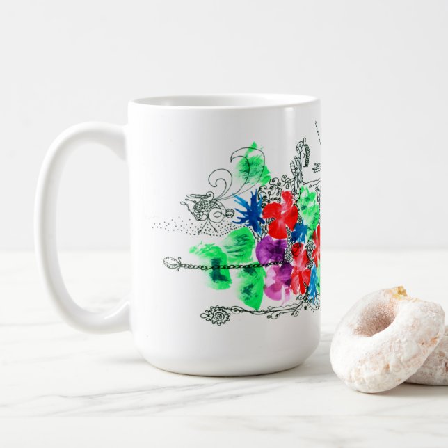 Maßgeschneiderte Blume in Kunstfarben Kaffeetasse (Mit Donut)