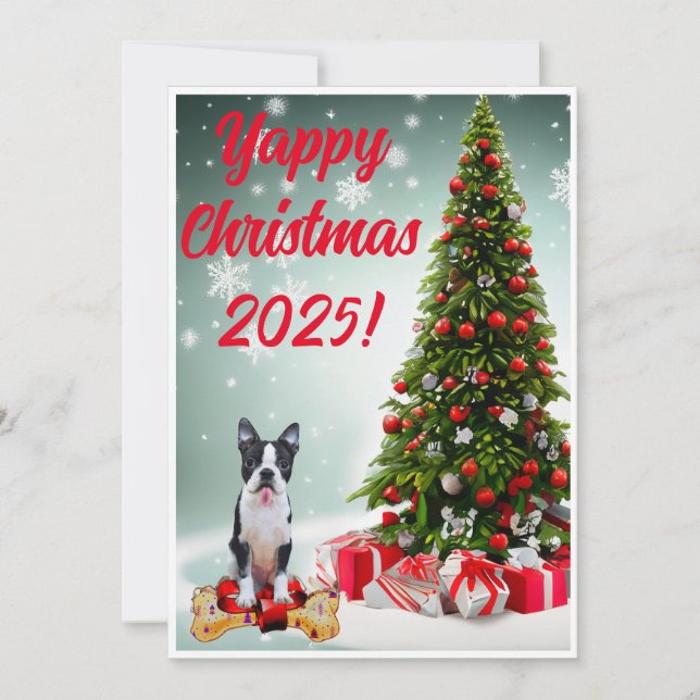 Maßgeschneiderte Boston Terrier Yappy Weihnachtska Ankündigung (Vorderseite)