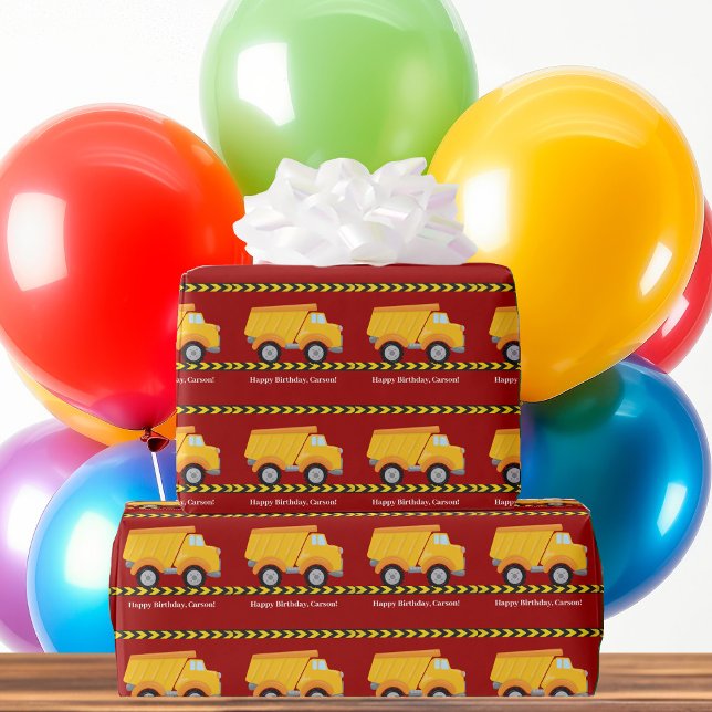 Maßgeschneiderte Boys Geburtstag Red Dump Truck Geschenkpapier (Von Creator hochgeladen)