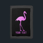 Maßgeschneiderte Brieftasche mit neunrosa Flamingo Tri-fold Geldbeutel<br><div class="desc">Maßgeschneiderte Brieftasche mit neonrosa Flamingo Vogel Design. Personalisierte Geldbörse für Kinder und Erwachsene. Schwarz-Rosa-Farben.</div>