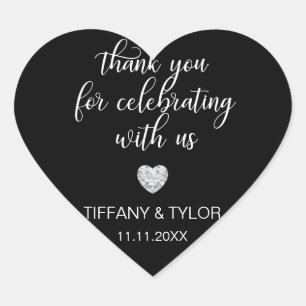 Maßgeschneiderte Classic Diamond Black & White Wed Herz-Aufkleber