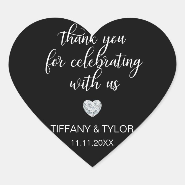 Maßgeschneiderte Classic Diamond Black & White Wed Herz-Aufkleber (Vorderseite)