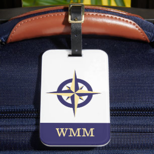 Maßgeschneiderte Compass Rose Blue & Gold Gepäckma Gepäckanhänger