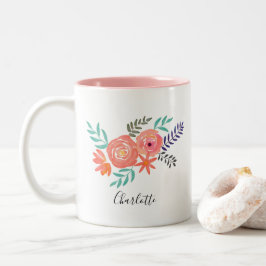 Maßgeschneiderte Coral Pink Blume Bouquet Zweifarbige Tasse