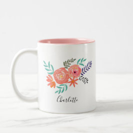 Maßgeschneiderte Coral Pink Blume Bouquet Zweifarbige Tasse