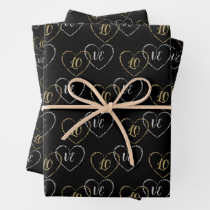 Maßgeschneiderte Couple Heart Charms Silver Gold, Geschenkpapier Set