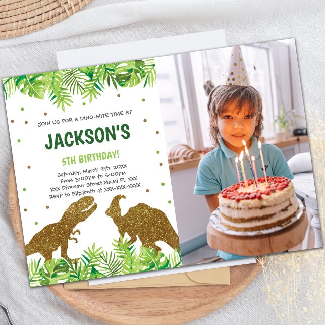 Maßgeschneiderte Dinosaurier-Party Einladungen für (Photo Green Dinosaur Birthday Invitations)