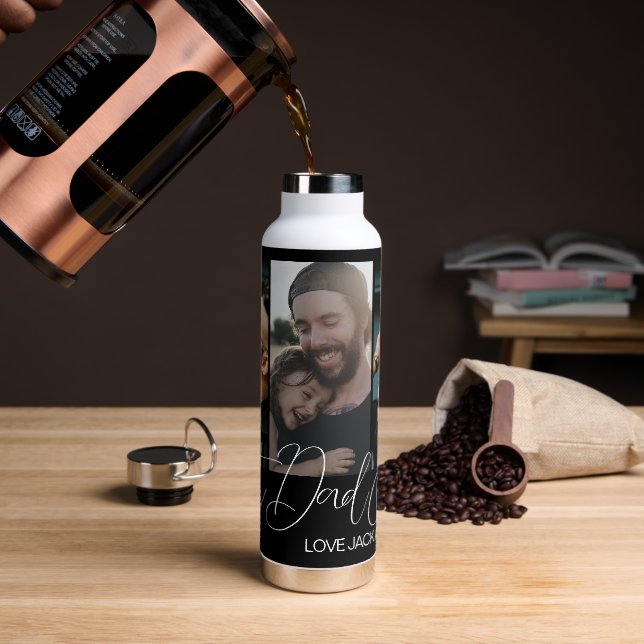 Maßgeschneiderte Drei-Fotocollagen Bester Vater je Trinkflasche (Kaffee)
