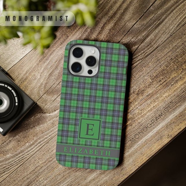 Maßgeschneiderte Dunkelblau-grün iPhone Hülle (Customizable Dark Navy Blue Green Checkered iPhone Case)