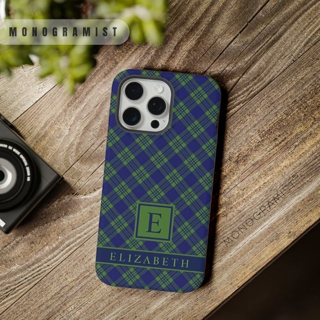 Maßgeschneiderte Dunkelblau-grün iPhone Hülle (Customizable Dark Navy Blue Green Checkered iPhone Case)