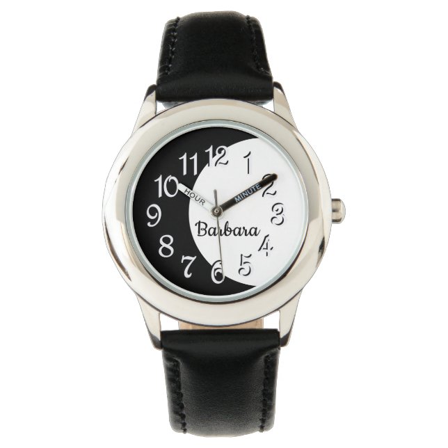 Maßgeschneiderte Eclipse in Schwarz-Weiß-Uhr Armbanduhr (Vorderseite)