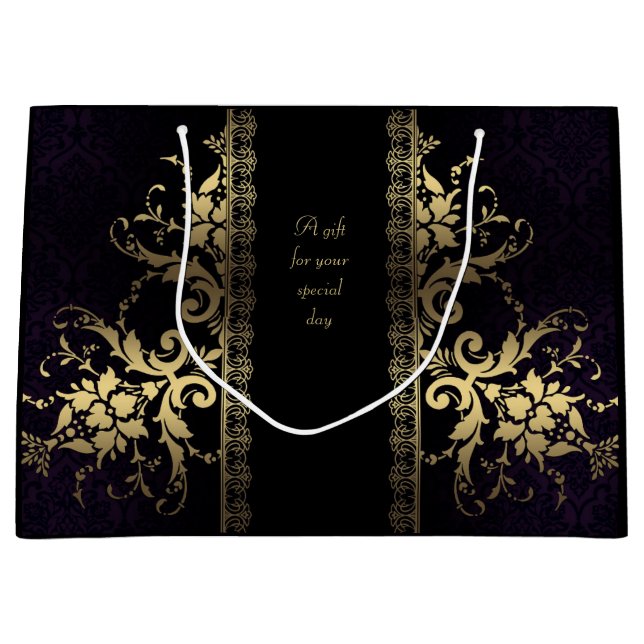 Maßgeschneiderte elegante Black and Gold-Geschenkt Große Geschenktüte (Vorderseite)