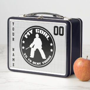 Maßgeschneiderte Feldhockey Goalie Lunch Box, Blac Metall Lunch Box
