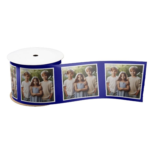 Maßgeschneiderte Foto Ribbon White Navy Blue Kids Satinband (Spule)