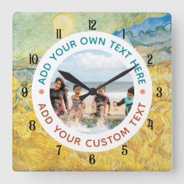 Maßgeschneiderte Foto- und Textrahmen-Uhr - Person Quadratische Wanduhr