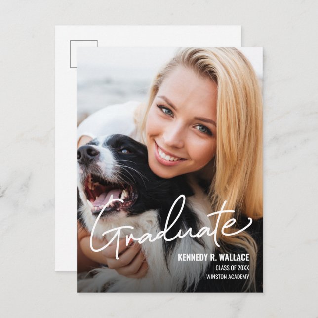 Maßgeschneiderte Fotovorlagenschule für Frauen Ankündigungspostkarte (Vorne/Hinten)