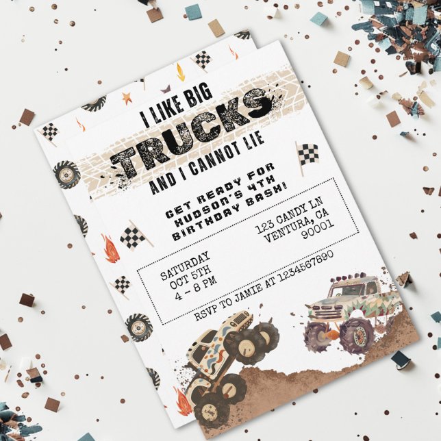 Maßgeschneiderte Funny Monster Truck Boys Geburtst Einladung (Von Creator hochgeladen)
