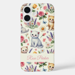 Maßgeschneiderte Gehäuse für Kitten und Floral Pho iPhone 16 Hülle
