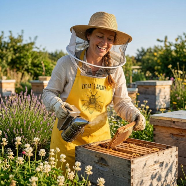 Maßgeschneiderte gelbe Schürze mit Bienenstrahlung (Von Creator hochgeladen)
