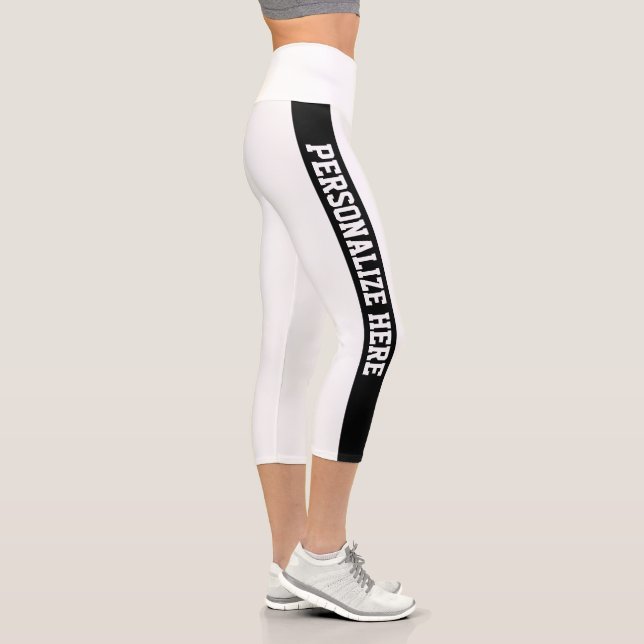 Maßgeschneiderte gestreifte Capri-Weiß- und Schwar Capri Leggings (Rechts)
