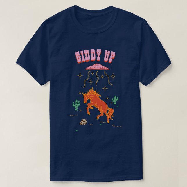 Maßgeschneiderte Giddy Up Horse UFO Entführung T-Shirt (Design vorne)