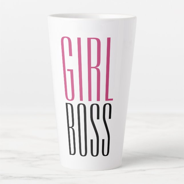 Maßgeschneiderte Girl Boss Hot Pink Black Typograf Milchtasse (Vorderseite)