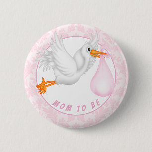 Maßgeschneiderte Girls Stork Baby Dusche Button
