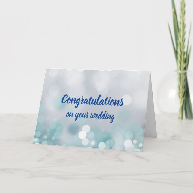 Maßgeschneiderte Glückwünsche Hochzeit Blue Bokeh Karte (Vorderseite)