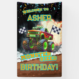 Maßgeschneiderte glühende Orange Monster Truck Boy Banner