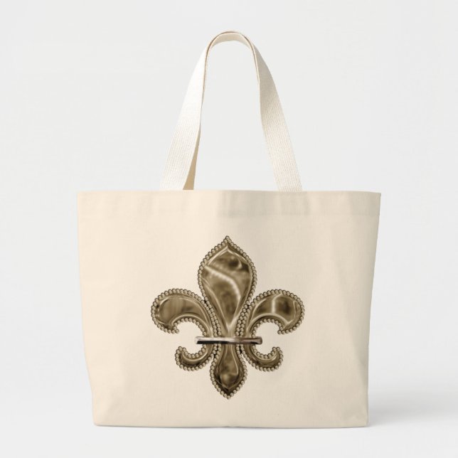 Maßgeschneiderte Gold Fleur de Lys Leinwand Tasche (Vorne)