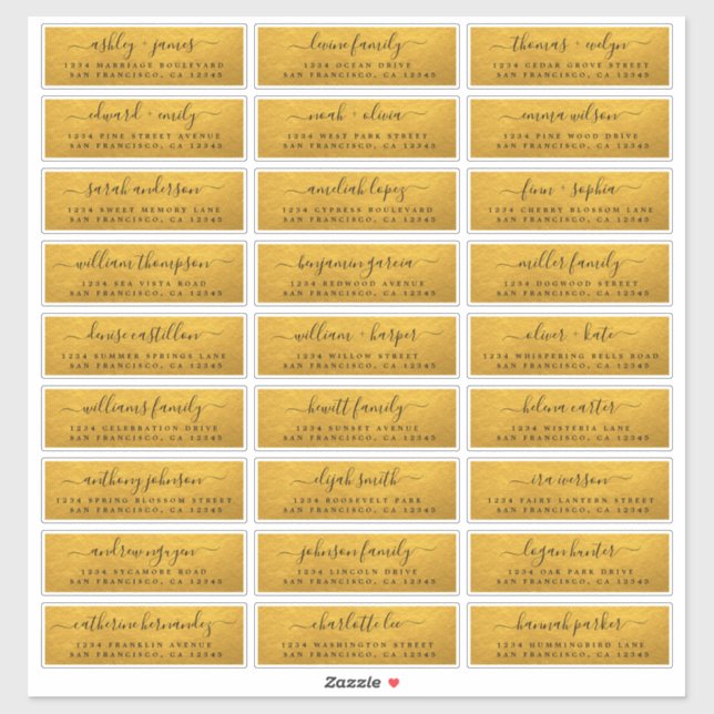 Maßgeschneiderte Gold Wedding Guest Address Labels (Blatt)