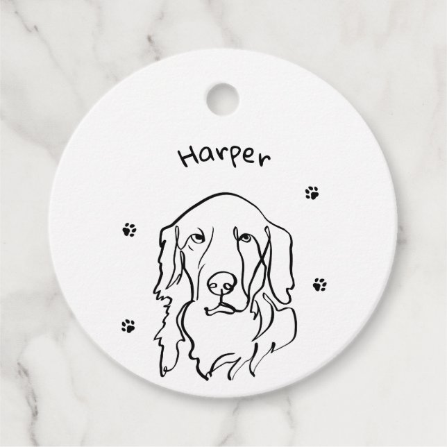 Maßgeschneiderte Golden Retriever Line Art Geschenkanhänger (Vorderseite)