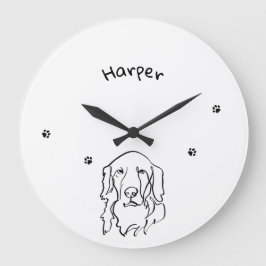 Maßgeschneiderte Golden Retriever Line Art Große Wanduhr