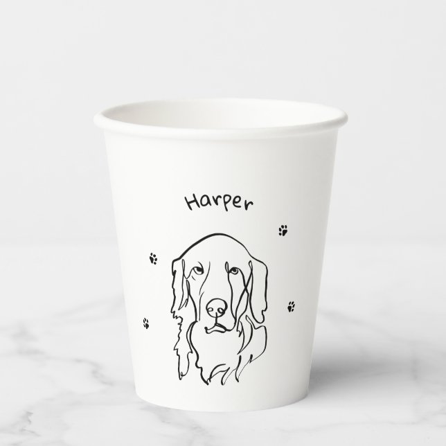 Maßgeschneiderte Golden Retriever Line Art Pappbecher (Vorderseite)