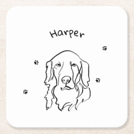 Maßgeschneiderte Golden Retriever Line Art Rechteckiger Pappuntersetzer