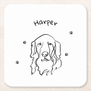 Maßgeschneiderte Golden Retriever Line Art Rechteckiger Pappuntersetzer
