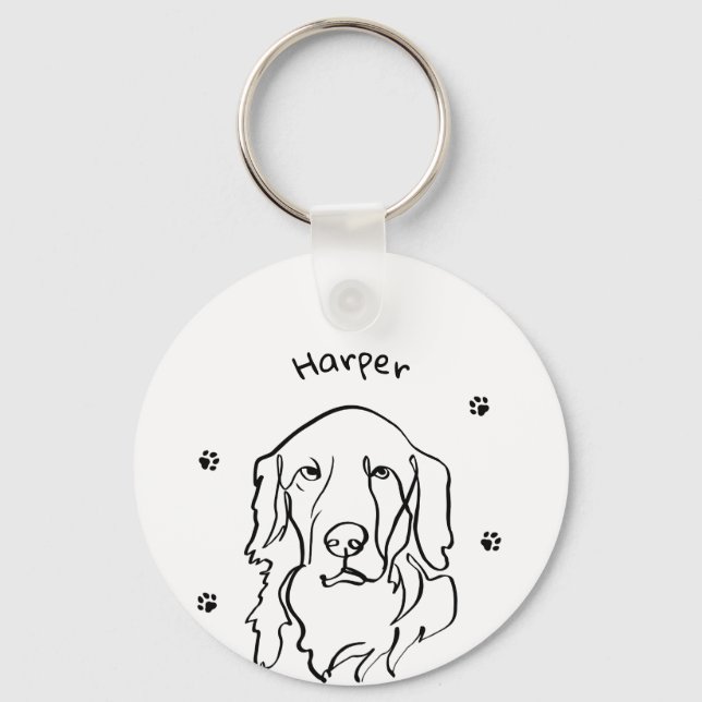 Maßgeschneiderte Golden Retriever Line Art Schlüsselanhänger (Vorderseite)