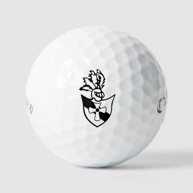 Maßgeschneiderte Golfbälle mit TG Wappen in Schwar (Vorderseite)