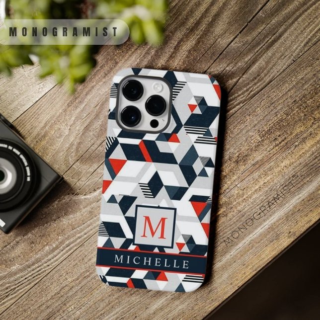 Maßgeschneiderte graue blaue rote Geometrie Case-Mate iPhone Hülle (Customizable Grey White Blue Red Geometric Case-Mate iPhone Case)