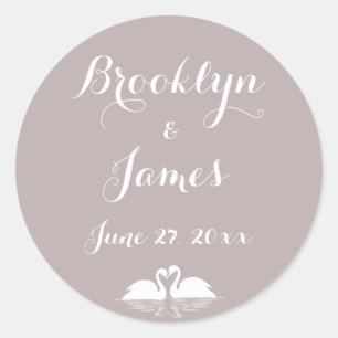 Maßgeschneiderte, graue Hochzeitskleber mit Schwän Runder Aufkleber