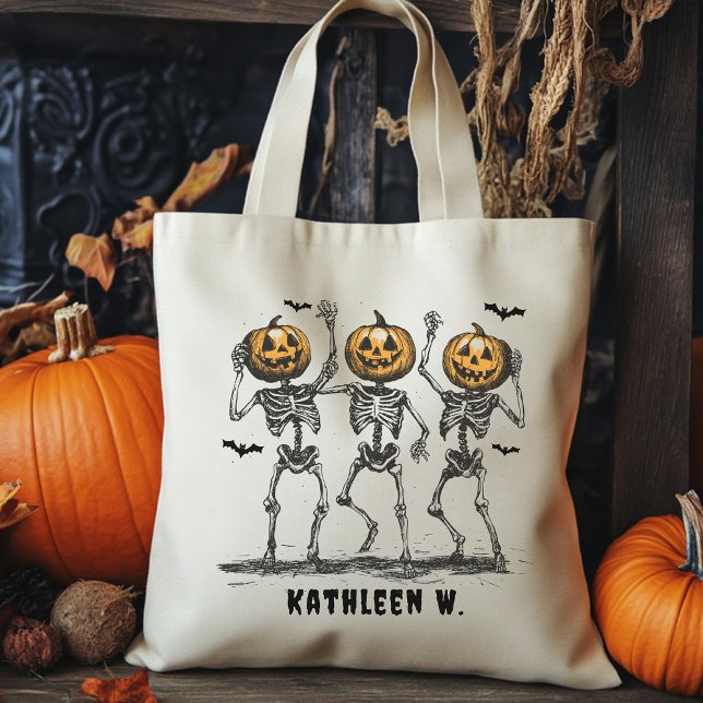 Maßgeschneiderte Halloween-Tasche, Trick oder Trea Tragetasche (Halloween tote bag, personalized Halloween bag, trick or treat bag, pumpkin head skeleton tote,)