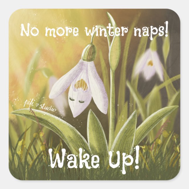 Maßgeschneiderte Handgezeichnete Snowdrop Blüte Quadratischer Aufkleber (Vorderseite)