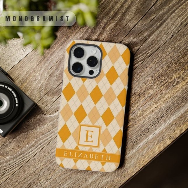 Maßgeschneiderte, hellgelbe Orange-Raute iPhone Hülle (Customizable Pale Yellow Orange Color Argyle iPhone Case)