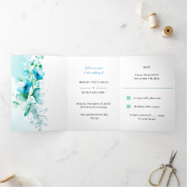 Maßgeschneiderte Hochzeit Elegante Blue Blume Dreifach Gefaltete Einladung