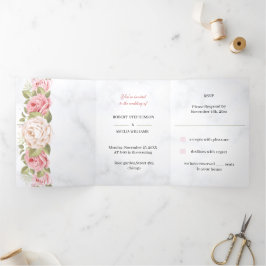 Maßgeschneiderte Hochzeitselegante Rose Blume Dreifach Gefaltete Einladung