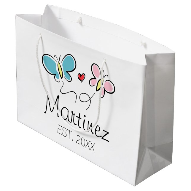 Maßgeschneiderte Hochzeitsgeschenktasche für Braut Große Geschenktüte (Rückseite Schrägansicht)